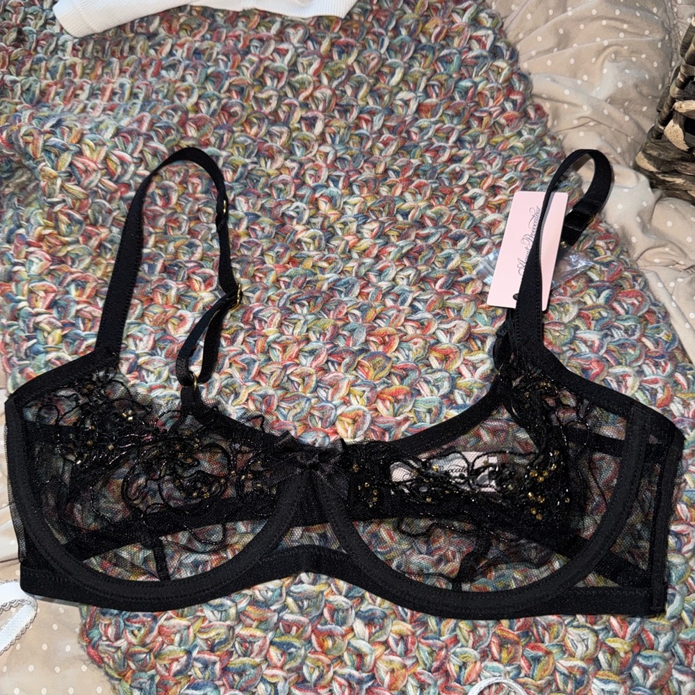 Agent Provocateur Black and Gold Lace Bra